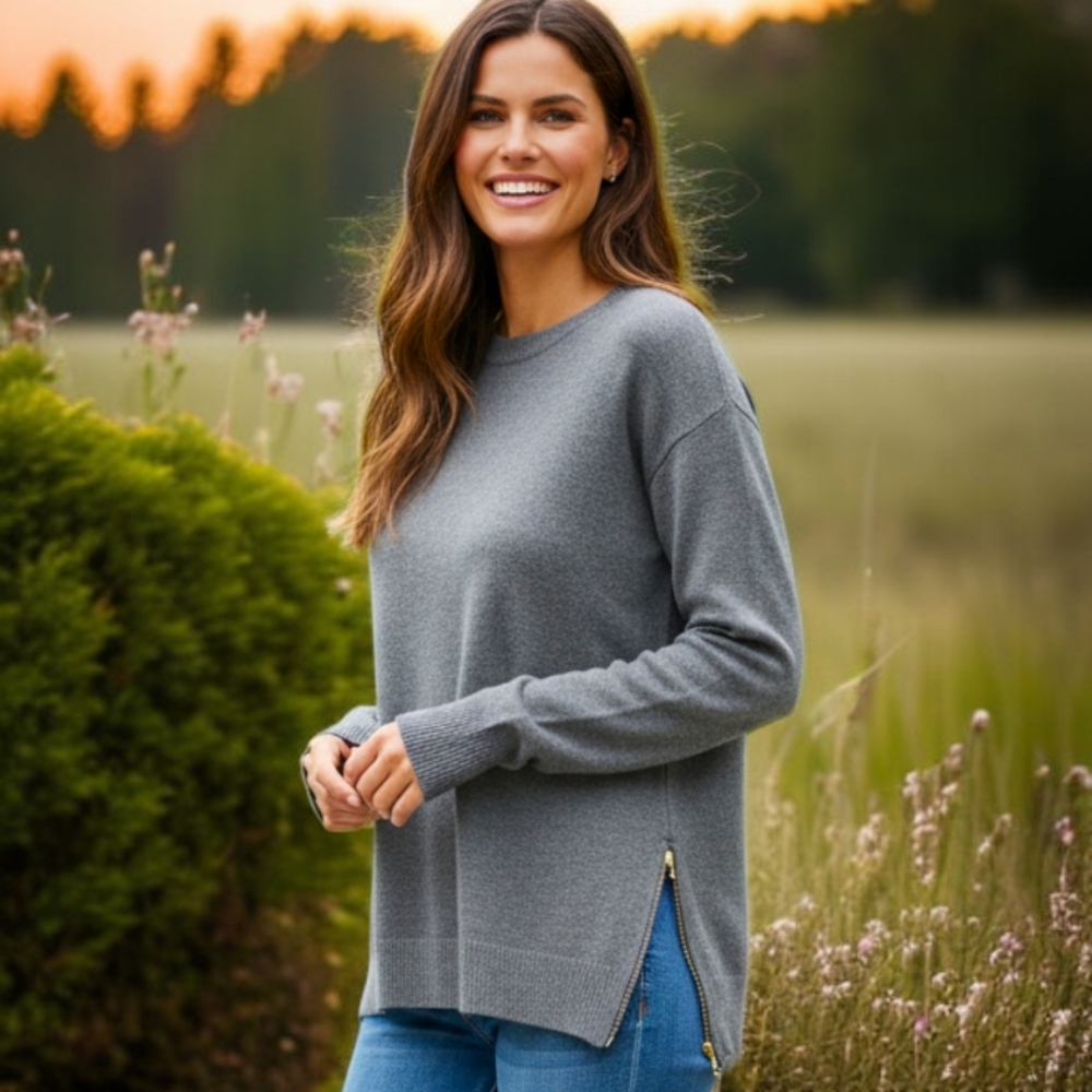 Talbots Merino Wool Sweater S Zipper Details‎ Gray Academia Old Money Luxury